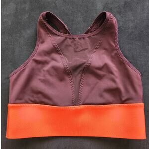 Athleta Tenacity Mesh Plunge small Burgundy Orange no pads